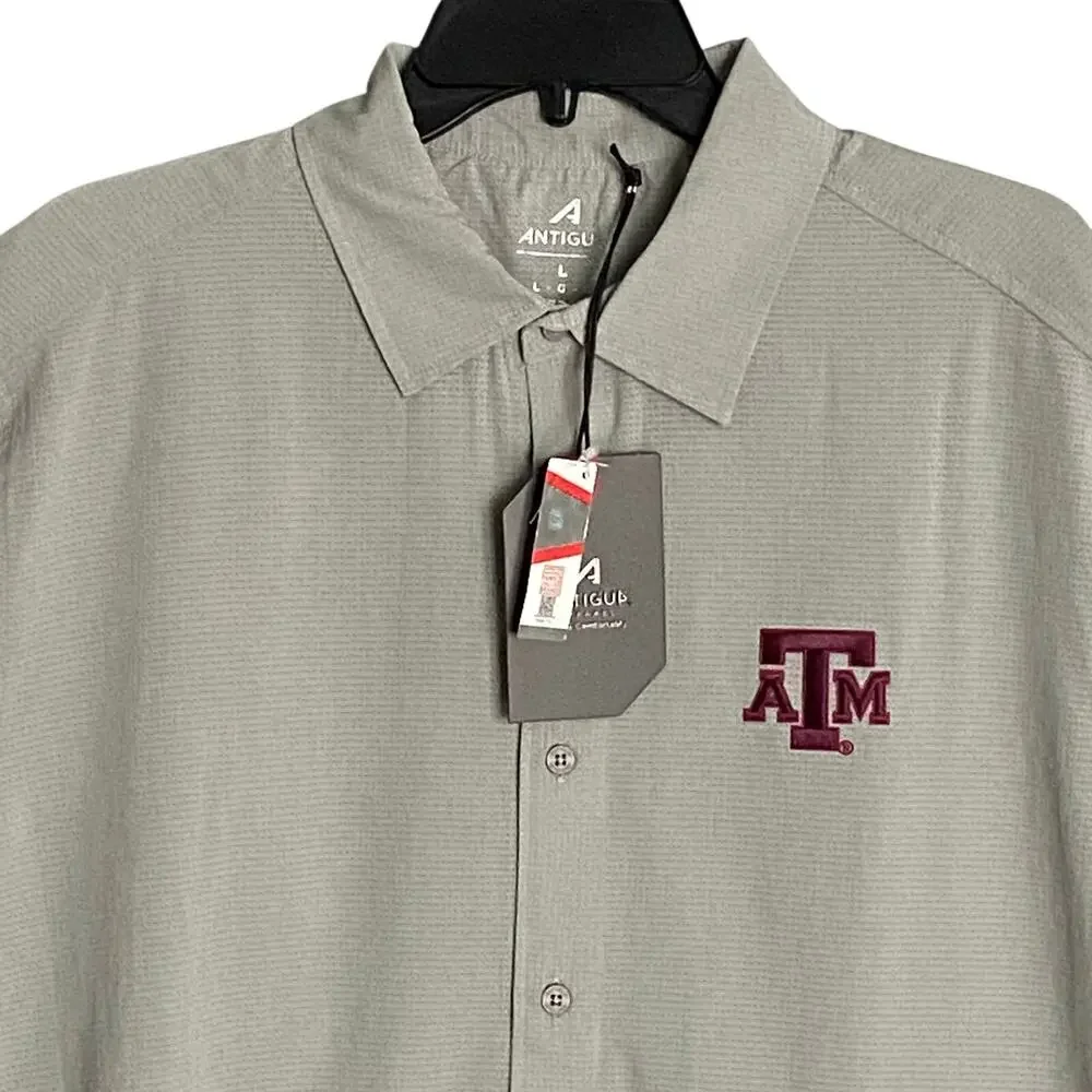 Antigua Texas A&M Shirt Activate Woven Short Sleeve Button-Up Shirt Gray NEW - Picture 3 of 14